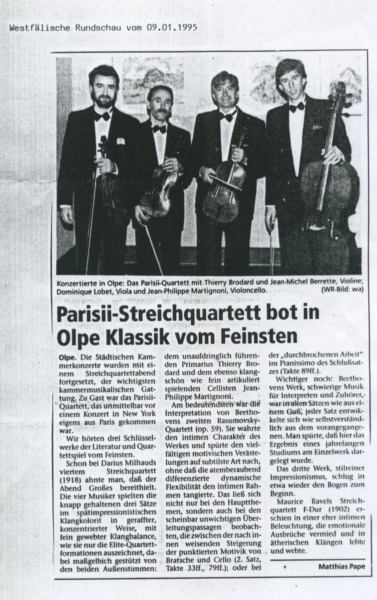 Presse - Quatuor Parisii - Westfälische Rundschau