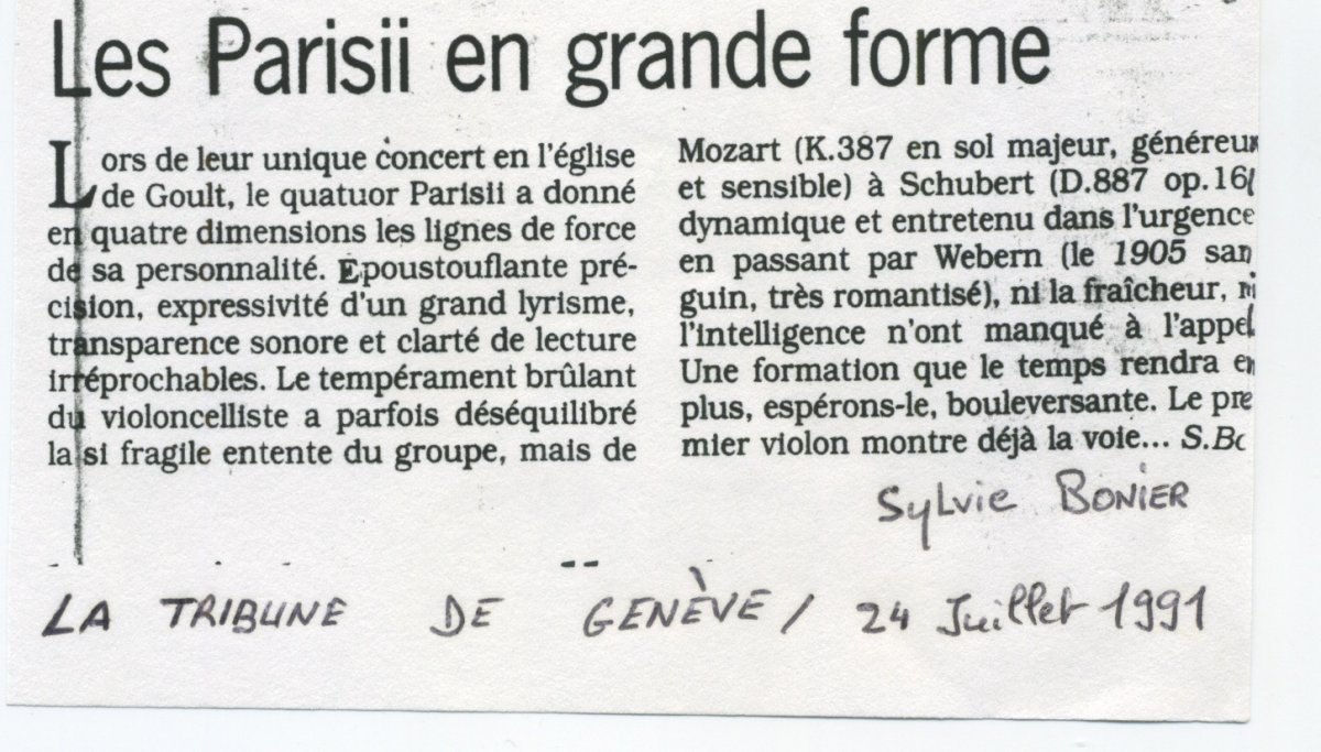 Presse - Quatuor Parisii - La Tribune de Genève