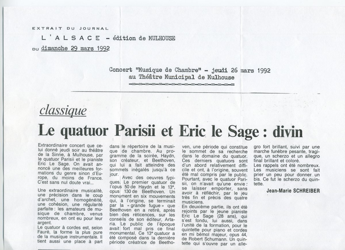 Presse - Quatuor Parisii - L’Alsace